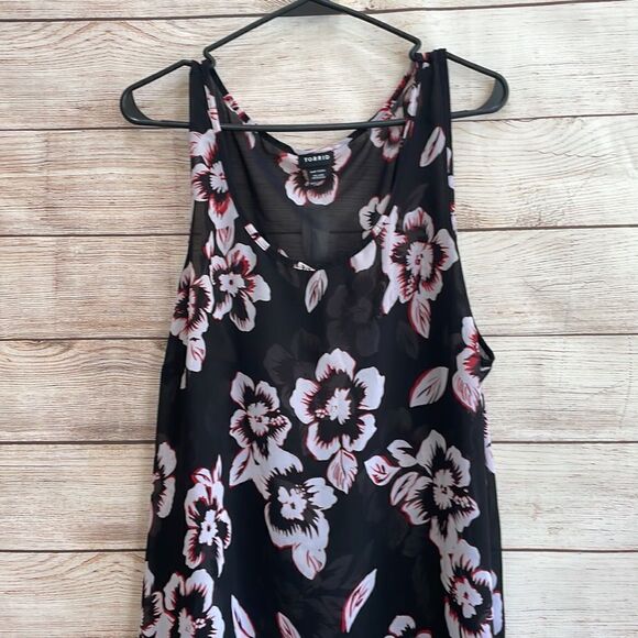 TORRID SWIM‎ COVERUP IN BLACK AND RED FLORAL PRINT - Picture 2 of 5